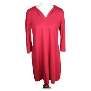 J McLaughlin Shift Dress Womens Large Red Career Minimalist Stretch Buttons
